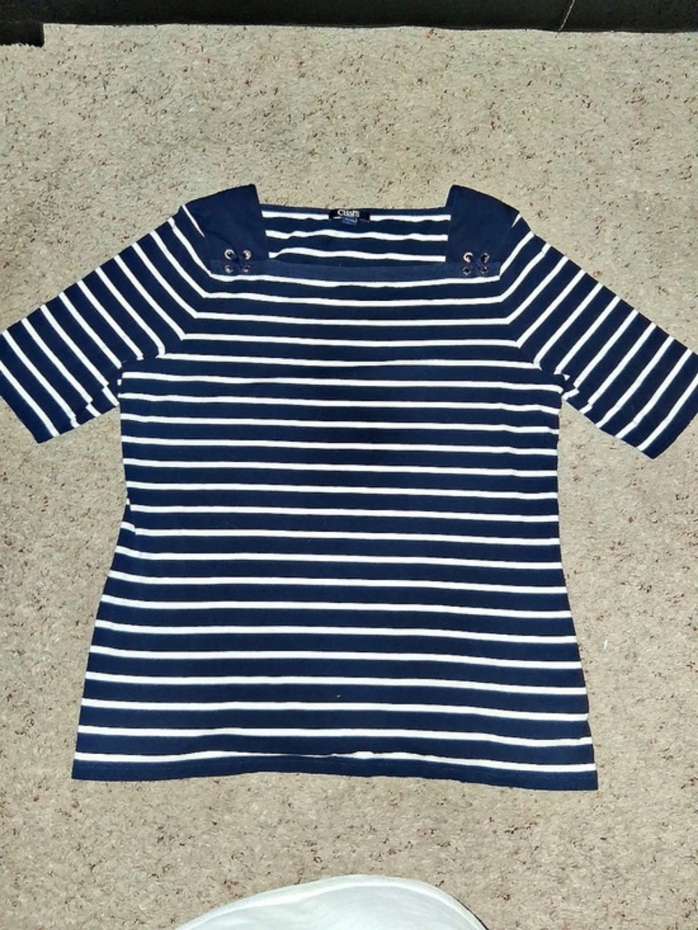 Chaps Navy and White Striped Square Neck Top with Grommet Accents XL